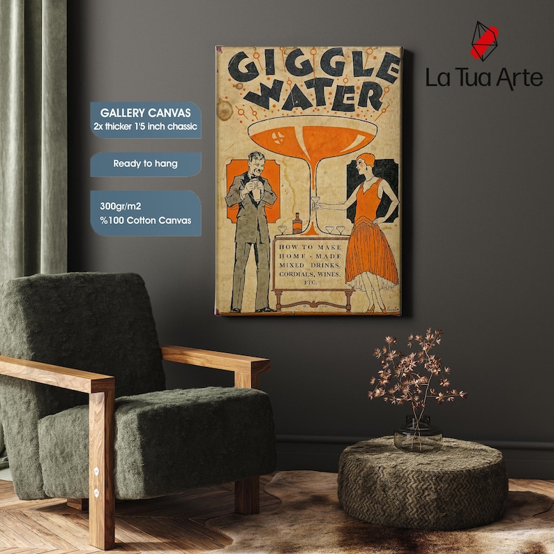 Giggle Water Vintage Poster: Retro Art Deco Bar Print Gallery Canvas