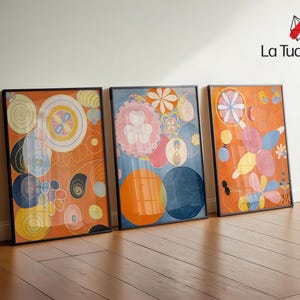 Hilma af Klint Inspired Art Print Set of 3, Abstract Colorful Wall Art, Spiritual Modern Art Posters, Vintage Wall Art, Colorful Wall Art