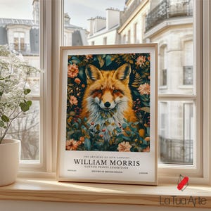 William Morris Botanical Woodland Fox Art Print, William Morris Wall Art, Vintage Animal Wall Art, Large Wall Decor, Fox Canvas Print