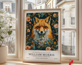 William Morris Fox Art Print: Botanical Woodland Vintage Wall Decor