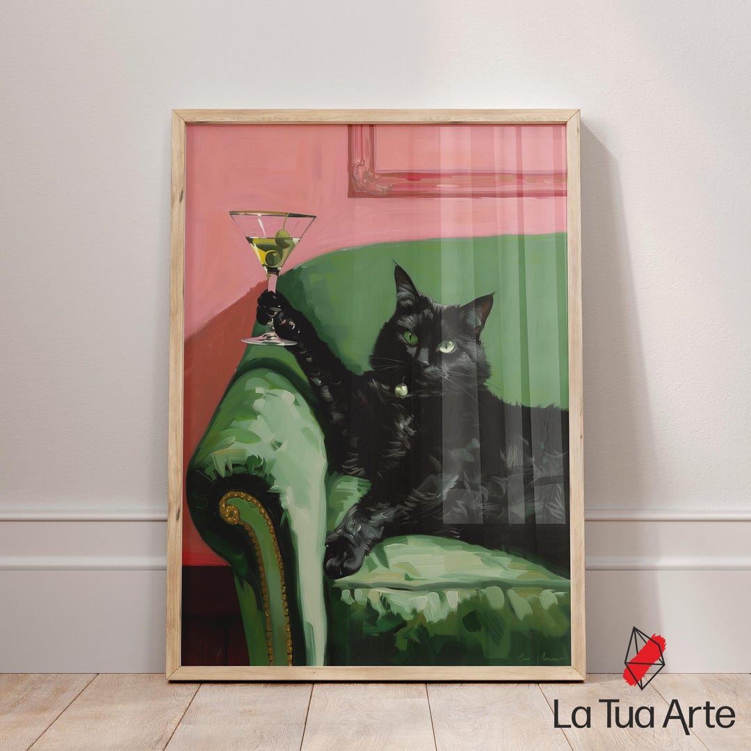 Vintage Black Cat Martini Art Print: Retro Bar Cart Decor - Etsy