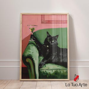 Vintage Black Cat Martini Wall Art, Cocktail Art Bar Cart Decor, Vintage Retro Cat Print, Vintage Wall Art, Funny Black Cat, Retro Wall Art