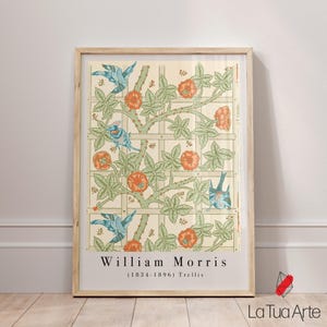William Morris Trellis Pattern Print, William Morris Wall Art, Vintage Bird and Floral Wall Art, Botanical Nature Poster, Vintage Wall Art