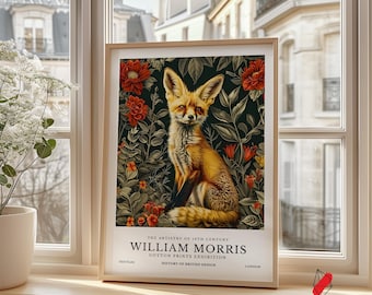 William Morris Fox Art Print: Botanical Woodland Animal Wall Decor