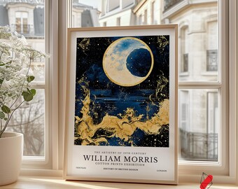 William Morris Celestial Moon Art Print: Gold Abstract Night Sky