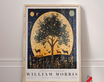 William Morris Moon Art Print: Vintage Forest Animal Poster