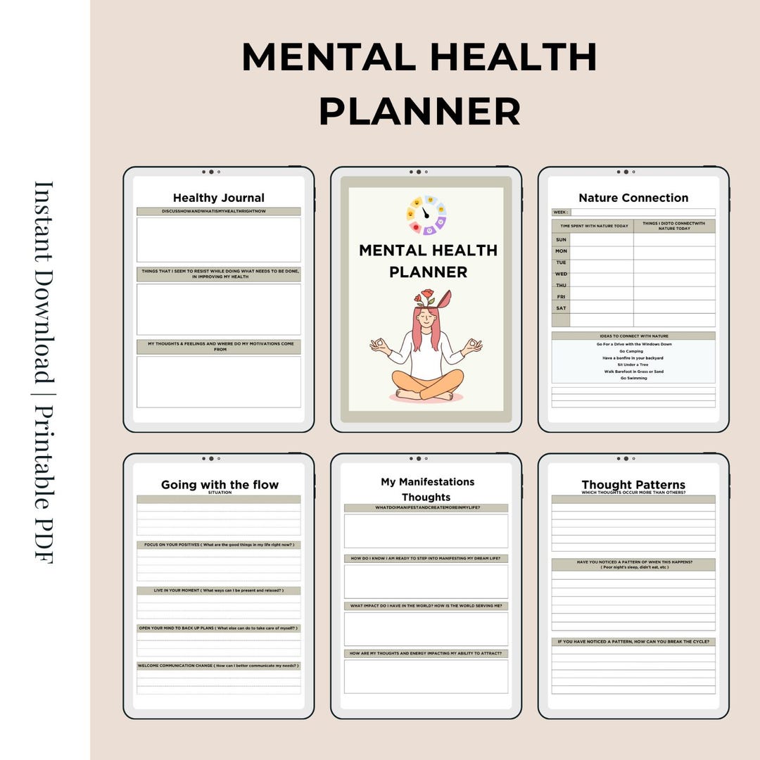 Printable Mental Health Planner | Digital Self-care Journal PDF | Mood ...