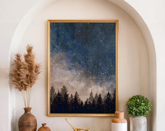 Starry Night Forest-print – Moody Academia Wall Art (digitale download)