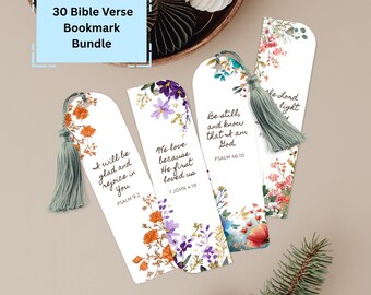 30 Floral Bible Verse Bookmarks, Scripture PNG Bundle (Digital Download)
