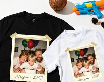 Custom Vintage Photo Shirt,Birthday Party Shirts with Year,Creative Birthday Gift T-Shirt,Retro Personalization Photo Design Tee