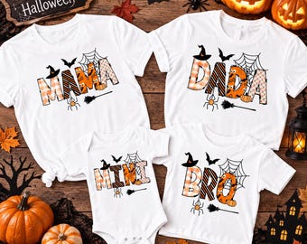 Camisetas personalizadas de Halloween para toda la familia, conjunto personalizado para mamá, papá e hijos, regalo de Halloween con temática de calabazas, camiseta para fiesta de otoño espeluznante.