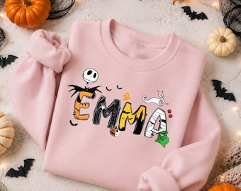 Personalized Halloween Family Matching Name Shirts,Custom Mom Dad Kids Tee,Spooky Pumpkin Party Outfit,Trick or Treat Gift,Fall Crewneck