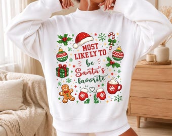 Camisetas navideñas para primos con la frase "Más probable que lleguen a Navidad", camisetas navideñas familiares personalizadas y divertidas, conjuntos a juego para fiestas navideñas, regalo personalizado, diseño festivo retro.
