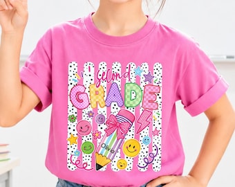 Personalized School Grade Shirt,Custom Back to School Tee,First Day of School Shirt, Kids Name T-Shirt,Girls School Outfit,Student Gift