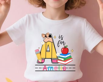 Personalized Bow Kids Name Back to School Girls Shirt,Custom Student Pencil Name First Day of School Shirt,Kids School Gift,School Outfit