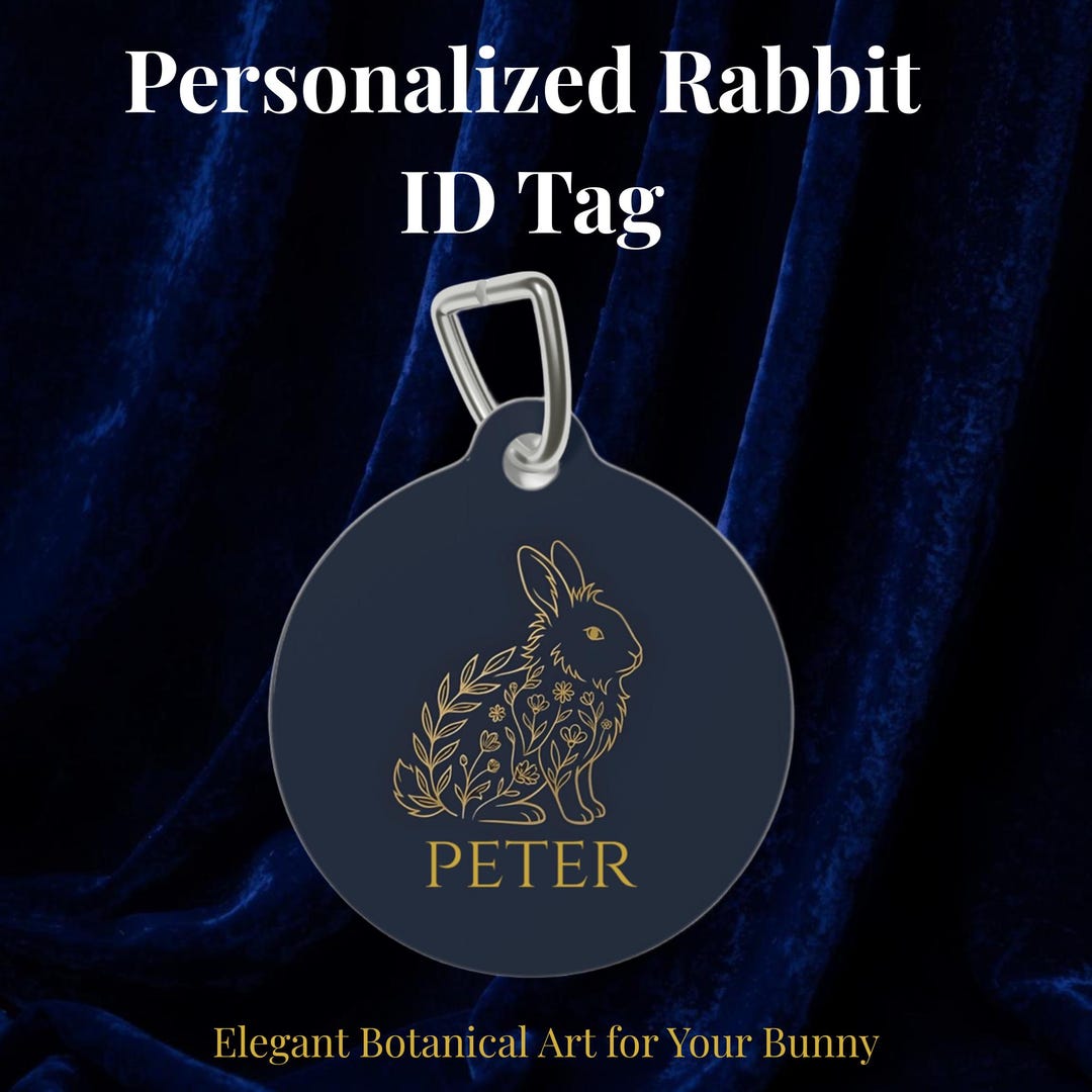 Personalized Rabbit ID Tag, Custom Bunny Name Tag, Luxury Botanical Pet ...