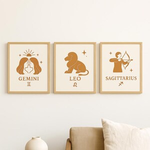 Zodiac Signs Wall Art | 12 Astrology Prints | Vintage Minimalist Astrology Décor | Instant Digital Download | Boho Celestial Art