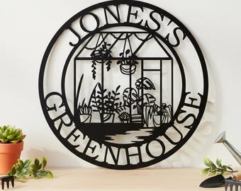 Custom Greenhouse & Indoor Plants Metal Sign, Custom Name Garden Wall Art, Plant Lover Gift for Greenhouse/Plant Enthusiasts,Greenhouse Sign