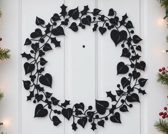 Custom Ivy & Holly Wreath Metal Sign, Personalized Holly Berry ＆ Ivy Foliage Decor, Festive Holiday Accent, Holiday Gift for Family