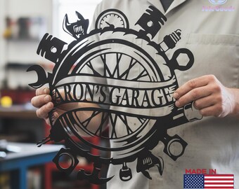 Custom Garage ＆ Auto Tools Metal Sign, Custom Name Decor, Auto Enthusiast Inspired Keepsake, Car Lover ＆ Mechanic Gift,Garage/Workshop Decor