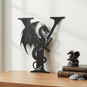Personalized Fantasy Dragon Monogram Metal Sign, Custom Dragon-Themed Initial Art with Dragon Motif, Out/Indoor Gift for Dragon Enthusiast
