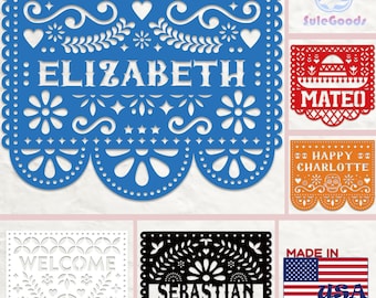 Custom Papel Picado Metal Sign,Mexican Wedding Family Name Decor,Mexican Cultural Celebration Art, Dia de los Muertos,Out/Indoor Fiesta Gift