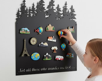 Custom Forest Wander Quote Magnetic Board, Souvenir Organizer ＆ Wilderness Moment Display Decor,Housewarming Gift for Travel & Outdoor lover