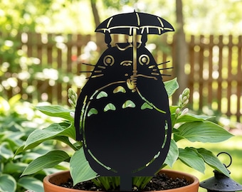 Cute Forest Spirit Metal Garden Stake, Umbrella Creature Plant Pot Decor, Anime-Inspired Yard Art, Whimsical Outdoor Sign, Plant Lovers Gift