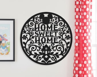 Ornate Scroll Home Sweet Home Metal Sign, Curved Double Ear Top Silhouette Farmhouse Decor, Vintage Floral Entryway Sign,Housewarming Gift