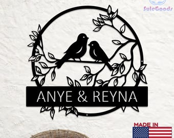 Personalized Love Birds Metal Sign, Gift for Parents, Couple Name Decor, Romantic Wedding/Anniversary/Bridal Shower Gift, Anniversary Sign