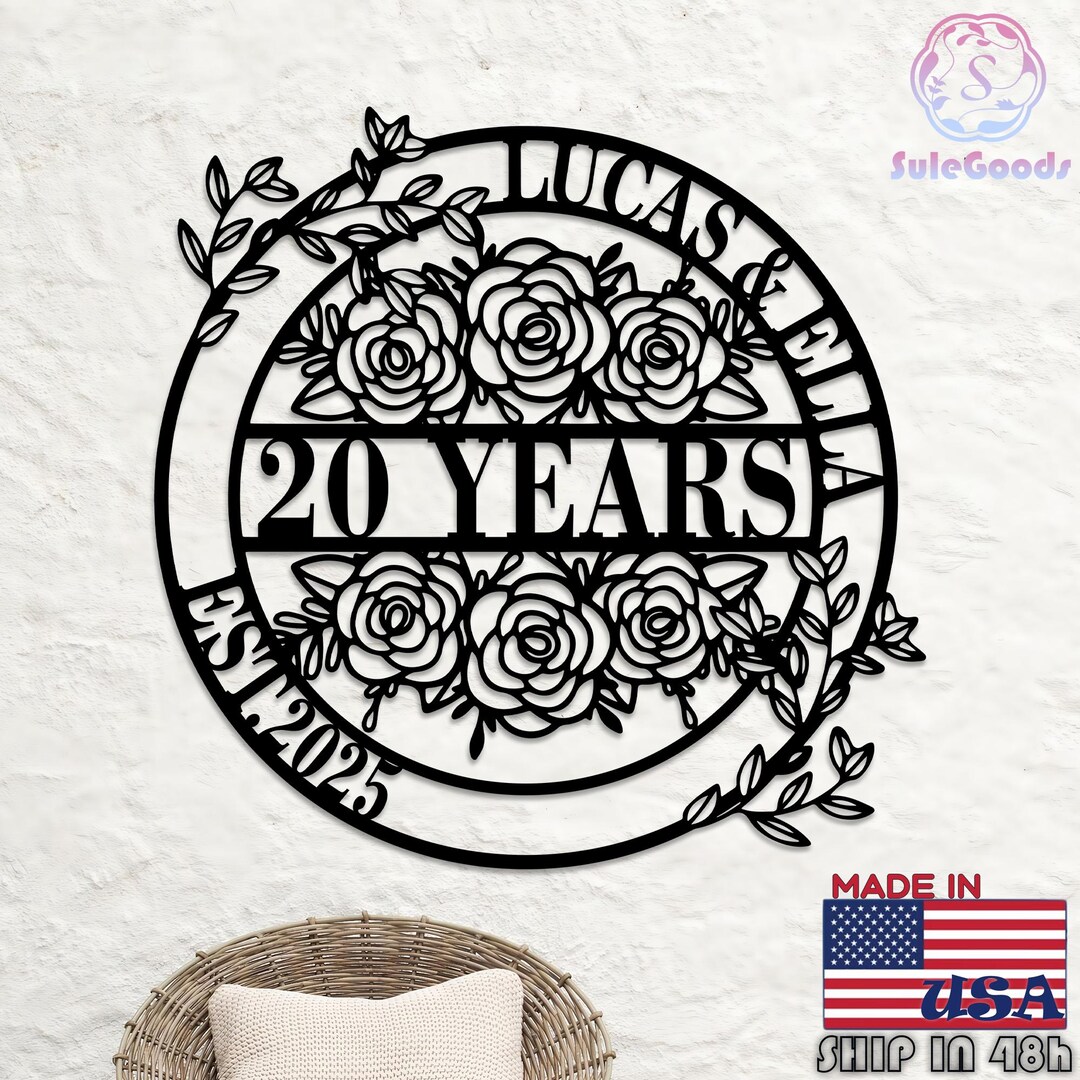 Custom 20th Anniversary Rose Floral Metal Sign, Couple Name&estdate ...