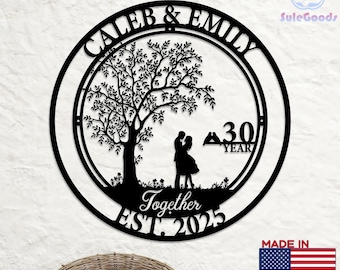 Custom 30th Anniversary Tree & Couple Metal Sign, Couple Name and Date Decor, Romantic Pearl Wedding Keepsake, Anniversary Gift for Parents