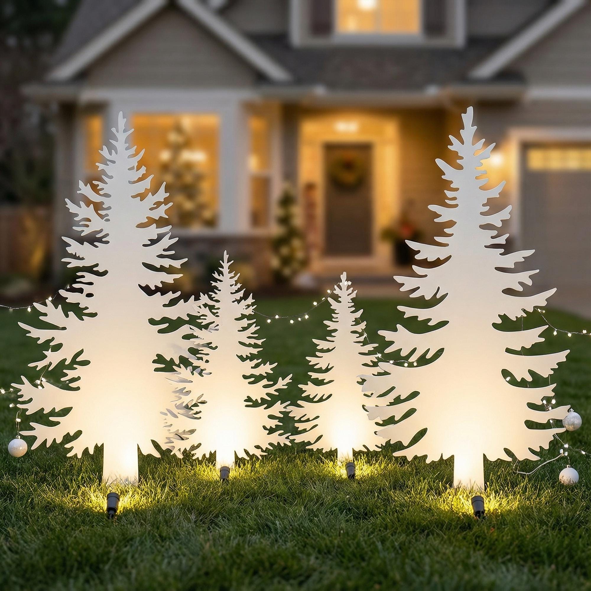32 Christmas Yard Decor Ideas for a Festive Lawn 27 Set of 4-Custom Christmas Pine Tree Metal Stake Sign, Indoor/Outdoor…
