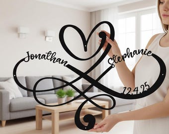 Custom Infinity Heart Metal Sign, Anniversary Gift,Personalized Couple Name & Date Decor, Valentine's Day gifts, Milestone Gift for Parents