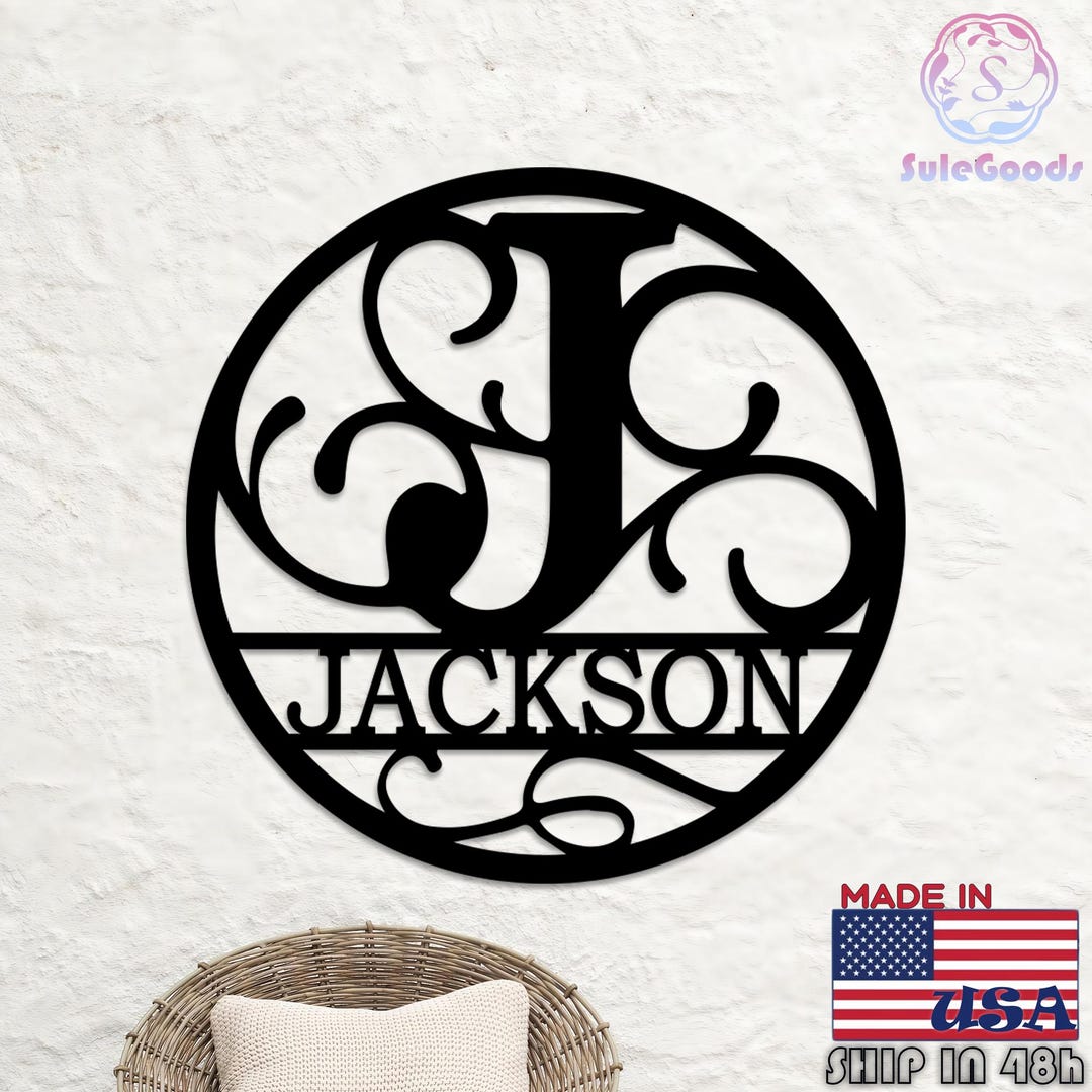Personalized Monogram Metal Sign, Custom Family Name Initial Wall Art ...