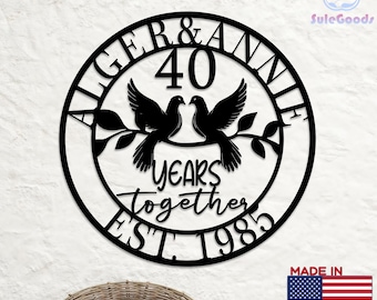 Personalized 40th Anniversary Couple Birds Metal Sign, Custom Est Year ＆ Name Home Decor, Romantic Anniversary Keepsake, Gift for Parents