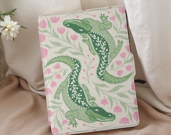 Cute Crocodile Floral Kindle Paperwhite Case 11th/10th Gen | 6.8&quot; Premium Leather Cover | Auto Wake/Sleep | Fits PW 1/2/3/4 | Best Gift