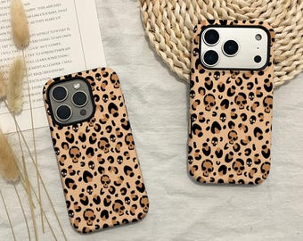 Telefoonhoesje met schedelluipaardprint voor iPhone 17/16/15/14/13/12/XR/XS/8/7 - schattig esthetisch retro-ontwerp, telefoonhoes met twee lagen film