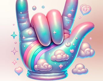 Pastel ASL Hand Sign PNG, ASL I love you sign, Digital Download for Shirts & Mugs