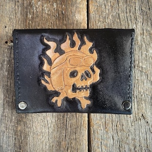 Handmade leather purse wallet tooled