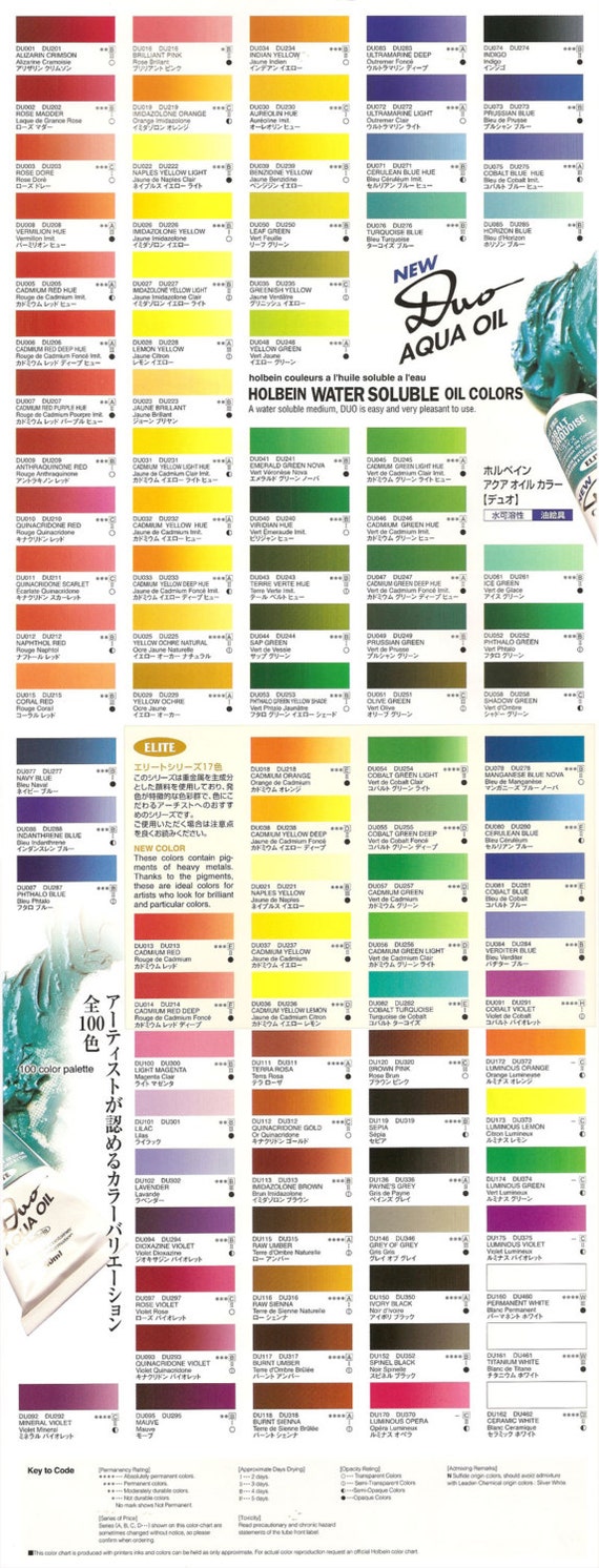 Holbein Oil Paint Color Chart