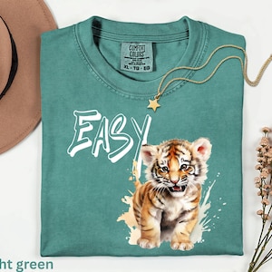 Easy Tiger Comfort Colors® Shirt, Vintage Distressed Graphic Tee, Retro Grunge T-Shirt, Oversized Boho Indie Tee, Trendy Unisex Tiger Shirt