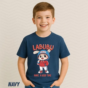 Labubu kids T-Shirt- Cute Cartoon Bunny "Have a Good Time" Shirt for Kids, Kawaii Character Tee, Boys Girls Graphic Tee Gift.