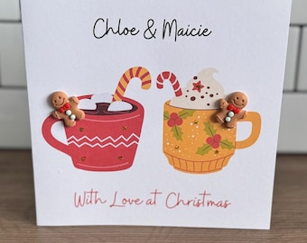 Personalised Christmas Card – 3D Gingerbread Hot Chocolate Mugs for Couples