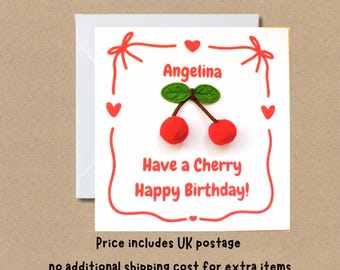 Personalised Cherry Birthday Card: Handmade Felt Charm