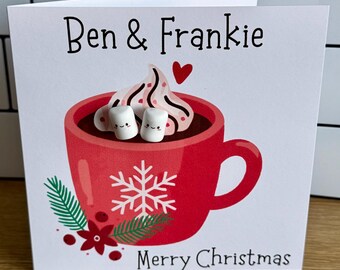 Carte de Noël personnalisée - jolies guimauves 3D - Mug à chocolat chaud pour couple