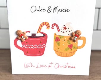 Personalised Christmas Card – 3D Gingerbread Hot Chocolate Mugs for Couples