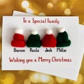 Personalised Family Christmas Card: to a special family, names and knitted hats