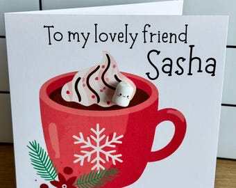 Carte de Noël personnalisée au chocolat chaud - Détail de guimauve 3D, carte d'ami de luxe