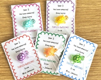 Personalised Teacher to pupil class end of year gift - turtley awesome mini turtle
